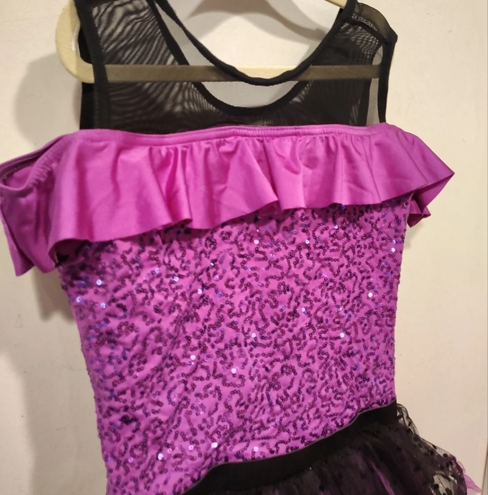 Weissman Girl's Purple Sequin Black Dotted Tutu Skirt Dance Costume Sz L Jazz